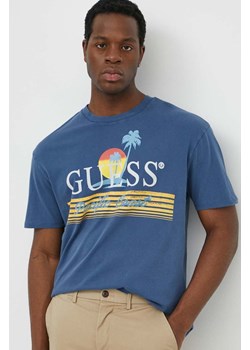 Guess t-shirt bawełniany PACIFIC męski kolor granatowy z nadrukiem M4GI41 KBZV1 ze sklepu ANSWEAR.com w kategorii T-shirty męskie - zdjęcie 170653720