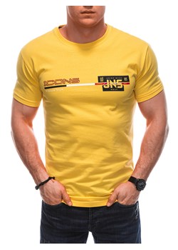 T-shirt męski z nadrukiem 1715S - żółty ze sklepu Edoti w kategorii T-shirty męskie - zdjęcie 170664193