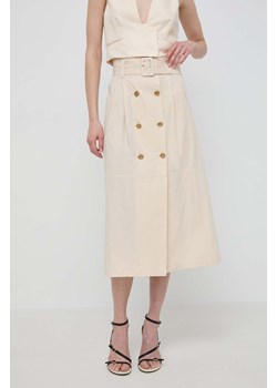 Twinset spódnica bawełniana kolor beżowy midi rozkloszowana ze sklepu ANSWEAR.com w kategorii Spódnice - zdjęcie 170664721