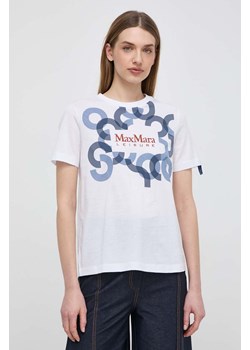 Max Mara Leisure t-shirt bawełniany damski kolor biały 2416941108600 ze sklepu ANSWEAR.com w kategorii Bluzki damskie - zdjęcie 170664832