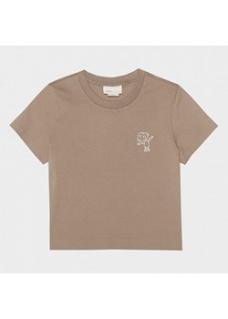 Damski t-shirt crop top z nadrukiem Outhorn OTHWSS24TTSHF1479 - brązowy ze sklepu Sportstylestory.com w kategorii Bluzki damskie - zdjęcie 170665914