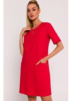 Sukienka trapezowa z kieszonkami - czerwona M788, Kolor czerwony, Rozmiar L, MOE ze sklepu Primodo w kategorii Sukienki - zdjęcie 170681330