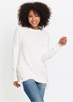 Sweter bawełniany ze sznurowaniem, oversized ze sklepu bonprix w kategorii Swetry damskie - zdjęcie 170682150