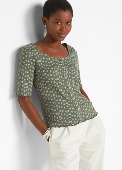 Shirt w prążek z kwiatowym nadrukiem, półdługie rękawy ze sklepu bonprix w kategorii Bluzki damskie - zdjęcie 170682352