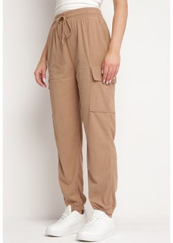 Ciemnobeżowe Spodnie Bojówki z Wyższym Stanem Madolla ze sklepu Born2be Odzież w kategorii Spodnie damskie - zdjęcie 170688313