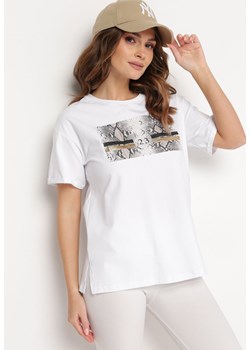 Biały Bawełniany T-shirt z Ozdobnym Nadrukiem Jalliana ze sklepu Born2be Odzież w kategorii Bluzki damskie - zdjęcie 170688453