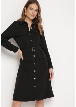 Czarna Sukienka Koszulowa z Kieszeniami w Stylu Utility Naiatema ze sklepu Born2be Odzież w kategorii Sukienki - zdjęcie 170688500