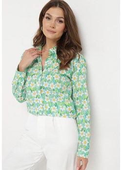 Zielona Bawełniana Koszula o Klasycznym Kroju w Kwiatki Tarievia ze sklepu Born2be Odzież w kategorii Koszule damskie - zdjęcie 170688620