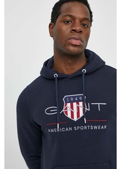 Gant bluza męska kolor czarny z kapturem z aplikacją ze sklepu ANSWEAR.com w kategorii Bluzy męskie - zdjęcie 170688813