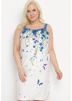 Biało-Granatowa Koszula Nocna na Ramiączkach z Kwiatowym Motywem Aqulia ze sklepu Born2be Odzież w kategorii Koszule nocne - zdjęcie 170695182