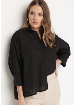 Czarna Bawełniana Koszula o Kroju Nietoperza z Rękawami 3/4 Corallia ze sklepu Born2be Odzież w kategorii Koszule damskie - zdjęcie 170695240