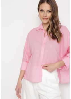 Różowa Bawełniana Koszula o Kroju Nietoperza z Rękawami 3/4 Corallia ze sklepu Born2be Odzież w kategorii Koszule damskie - zdjęcie 170695250