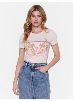 Guess T-Shirt Triangle Flowers W3GI41 J1314 Różowy Slim Fit ze sklepu MODIVO w kategorii Bluzki damskie - zdjęcie 170696693