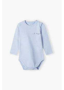 Body niemowlęce z długim rękawem - niebieskie z napisem Be Happy ze sklepu 5.10.15 w kategorii Body niemowlęce - zdjęcie 170697730