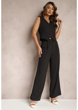Czarne Spodnie Szerokie w Garniturowym Stylu w Delikatne Prążki Tsalena ze sklepu Renee odzież w kategorii Spodnie damskie - zdjęcie 170700743