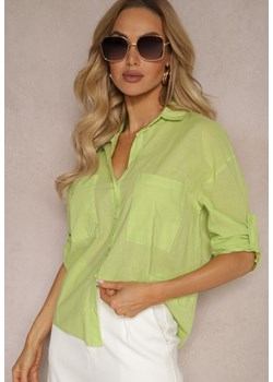 Jasnozielona Klasyczna Koszula z Bawełny z Kieszonkami Jaela ze sklepu Renee odzież w kategorii Koszule damskie - zdjęcie 170700783