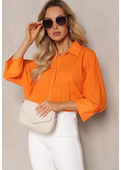 Pomarańczowa Koszula z Bawełny Rękawy 3/4 Typu Nietoperz Delilatia ze sklepu Renee odzież w kategorii Koszule damskie - zdjęcie 170700823