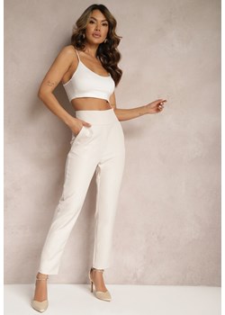 Jasnobeżowe Materiałowe Spodnie Regular Pivolia ze sklepu Renee odzież w kategorii Spodnie damskie - zdjęcie 170700893