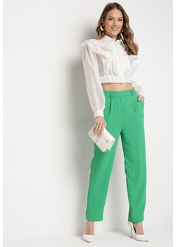 Zielone Eleganckie Spodnie z Wysokim Stanem z Prostymi Nogawkami i Gumką w Pasie Althema ze sklepu Born2be Odzież w kategorii Spodnie damskie - zdjęcie 170701331
