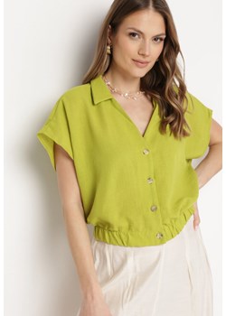 Zielona Koszula z Krótkimi Rękawami ze Ściągaczem na Dole Vrefla ze sklepu Born2be Odzież w kategorii Koszule damskie - zdjęcie 170701552