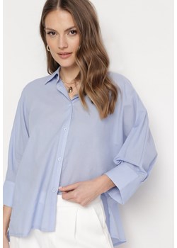 Niebieska Bawełniana Koszula o Kroju Nietoperza z Rękawami 3/4 Corallia ze sklepu Born2be Odzież w kategorii Koszule damskie - zdjęcie 170701582
