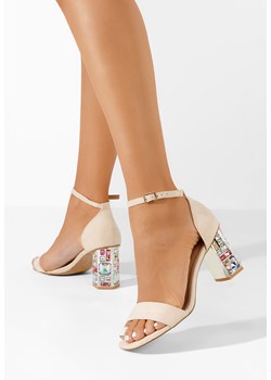 Beżowe sandały na słupku Zania ze sklepu Zapatos w kategorii Sandały damskie - zdjęcie 170705250