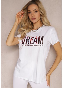 Biały Bawełniany T-shirt z Ozdobnym Napisem Vespena ze sklepu Renee odzież w kategorii Bluzki damskie - zdjęcie 170710910