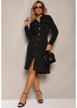 Czarna Sukienka Utility o Koszulowym Kroju z Kieszonkami i Paskiem Materiałowym Niobella ze sklepu Renee odzież w kategorii Sukienki - zdjęcie 170711271
