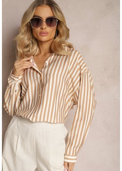 Beżowa Koszula Oversize w Pionowe Paski z Wiskozowej Tkaniny  Ratipea ze sklepu Renee odzież w kategorii Koszule damskie - zdjęcie 170711330