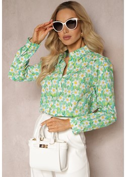 Zielona Koszula z Bawełny z Kwiatowym Printem i Długim Rękawem Ritapeva ze sklepu Renee odzież w kategorii Koszule damskie - zdjęcie 170711370
