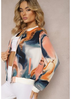 Granatowo-Beżowa Bluza Bomberka z Suwakiem i Abstrakcyjnym Wzorem Tie-Dye Svette ze sklepu Renee odzież w kategorii Bluzy damskie - zdjęcie 170711413