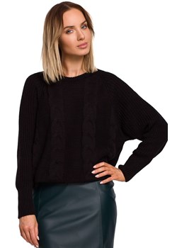 Sweter z splotem warkoczowym czarny M554, Kolor czarny, Rozmiar L/XL, MOE ze sklepu Primodo w kategorii Swetry damskie - zdjęcie 170718283