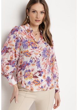 Biało-Różowa Koszula w Kwiatowy Wzór o Klasycznym Kroju Lumelia ze sklepu Born2be Odzież w kategorii Koszule damskie - zdjęcie 170722992