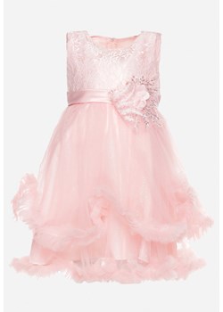 Jasnoróżowa Tiulowa Rozkloszowana Sukienka z Falbankami i Aplikacjami 3D na Pasku Nenella ze sklepu Born2be Odzież w kategorii Sukienki dziewczęce - zdjęcie 170723044