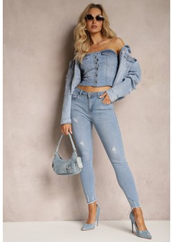 Jasnoniebieskie Skinny Jeansy z Bawełny Ozdobione Przetarciami Arcidna ze sklepu Renee odzież w kategorii Jeansy damskie - zdjęcie 170723584