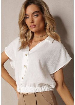 Biała Krótka Koszula ze Ściągaczem i Zwiewnymi Rękawkami Reflia ze sklepu Renee odzież w kategorii Koszule damskie - zdjęcie 170723624