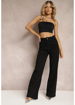 Czarne Szerokie Jeansy z Brokatowym Wzorem w Romby z Przodu Alerive ze sklepu Renee odzież w kategorii Jeansy damskie - zdjęcie 170723704