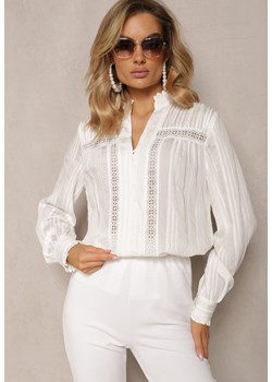 Biała Oversizowa Koszula Ozdobiona Ażurową Koronką Miaraha ze sklepu Renee odzież w kategorii Koszule damskie - zdjęcie 170723734