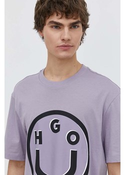 Hugo Blue t-shirt bawełniany męski kolor fioletowy z nadrukiem 50513189 ze sklepu ANSWEAR.com w kategorii T-shirty męskie - zdjęcie 170734091