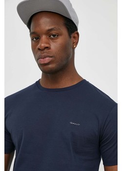 Gant t-shirt bawełniany męski kolor granatowy gładki ze sklepu ANSWEAR.com w kategorii T-shirty męskie - zdjęcie 170734261