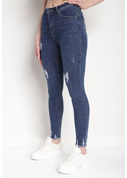 Niebieskie Jeansy Skinny Ozdobione Przedarciami i Postrzępioną Krawędzią Algiesa ze sklepu Born2be Odzież w kategorii Jeansy damskie - zdjęcie 170735802