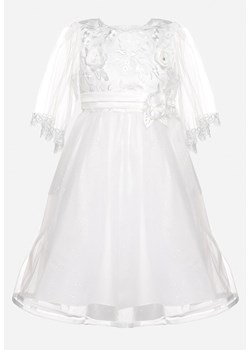 Biała Elegancka Sukienka z Kwiatowymi Aplikacjami Koronką i Tiulem Pirevala ze sklepu Born2be Odzież w kategorii Sukienki dziewczęce - zdjęcie 170735960