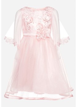 Różowa Elegancka Sukienka z Kwiatowymi Aplikacjami Koronką i Tiulem Pirevala ze sklepu Born2be Odzież w kategorii Sukienki dziewczęce - zdjęcie 170735962