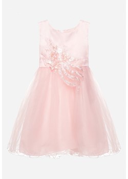 Różowa Elegancka Sukienka z Tiulowym Dołem z Brokatem i Kokardą Ilevarpa ze sklepu Born2be Odzież w kategorii Sukienki dziewczęce - zdjęcie 170735964
