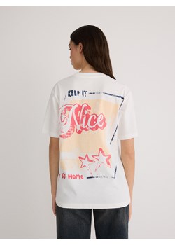 Reserved - T-shirt z nadrukiem na plecach - złamana biel ze sklepu Reserved w kategorii Bluzki damskie - zdjęcie 170738872
