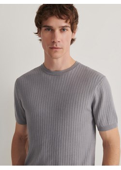 Reserved - T-shirt regular w prążek - szary ze sklepu Reserved w kategorii T-shirty męskie - zdjęcie 170742721