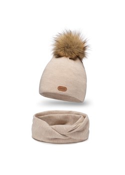 PaMaMi Premium - Komplet damski czapka i komin - 100% wełna merino - beżowy ze sklepu JK-Collection w kategorii Komplety czapka i szalik damskie - zdjęcie 170743561