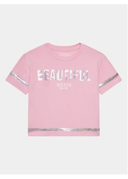 Guess T-Shirt J4RI08 K6YW4 Różowy Regular Fit ze sklepu MODIVO w kategorii Bluzki dziewczęce - zdjęcie 170744024