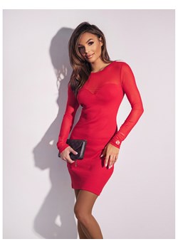 Dopasowana sukienka z tiulowymi rękawami DOVE -czerwona ze sklepu magmac.pl w kategorii Sukienki - zdjęcie 170755463