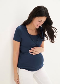 Shirt ciążowy i do karmienia, z koronką, krótki rękaw ze sklepu bonprix w kategorii Bluzki ciążowe - zdjęcie 170766863